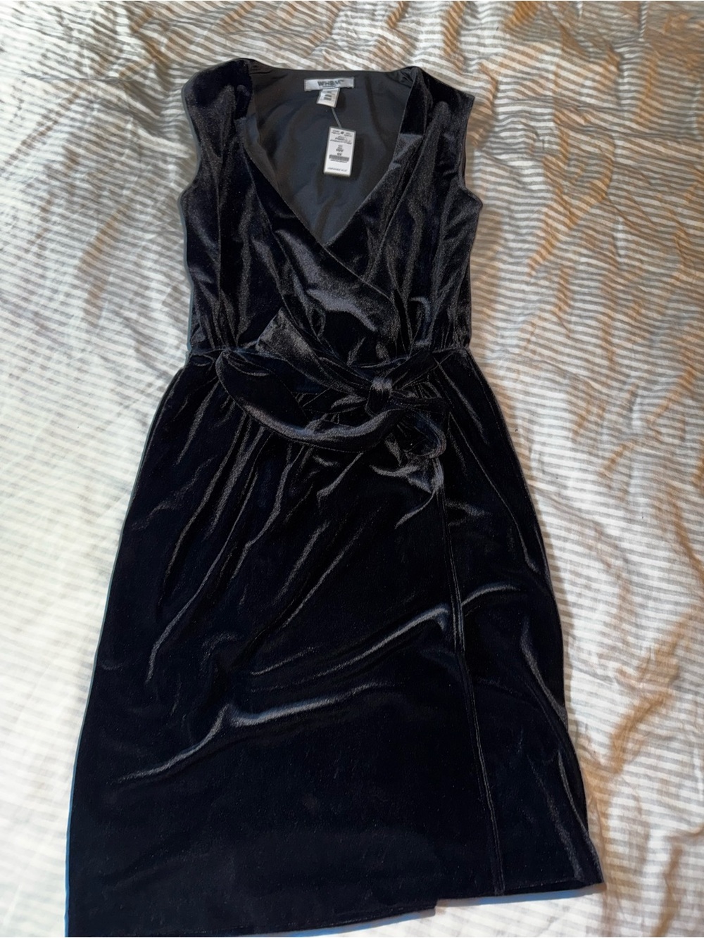 White House Black Market Black Velvet Midi Wrap Dress with Self Tie